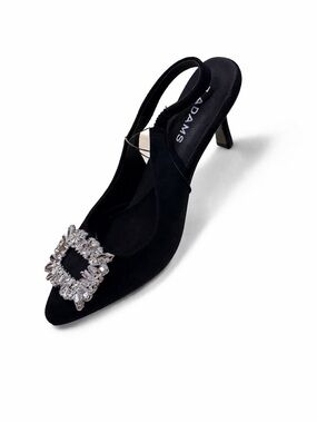 J. Adams Black Slingback Heels Pointed Toe Rhinestone Buckle Women Pumps